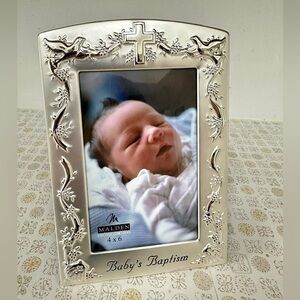 Malden Silver Baby's Baptism Frame with Cross and Doves